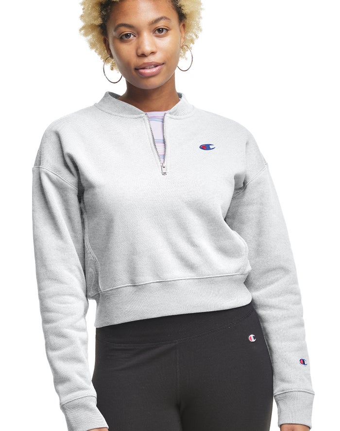 Champion Reverse Weave Cropped 1/4 Zip Sweatshirt Dames - Grijs - Belgie 9862ZRNQK